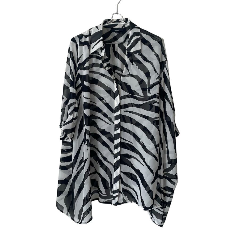 Alfani Women Blouse Oversized Loose Fit Zebra Print Button Up Size 14